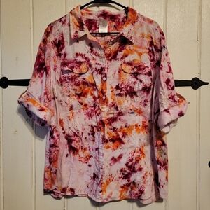 Just My Size Top Button Up Paint Plash Print Size 3X